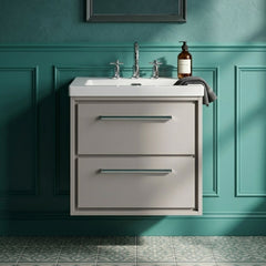 [BFLL3224M] Longnor Modern 2 Drawer Wall Hung Vanity Basin Unit with Modern Fireclay Sink, Choice of Size and Colour - Silo