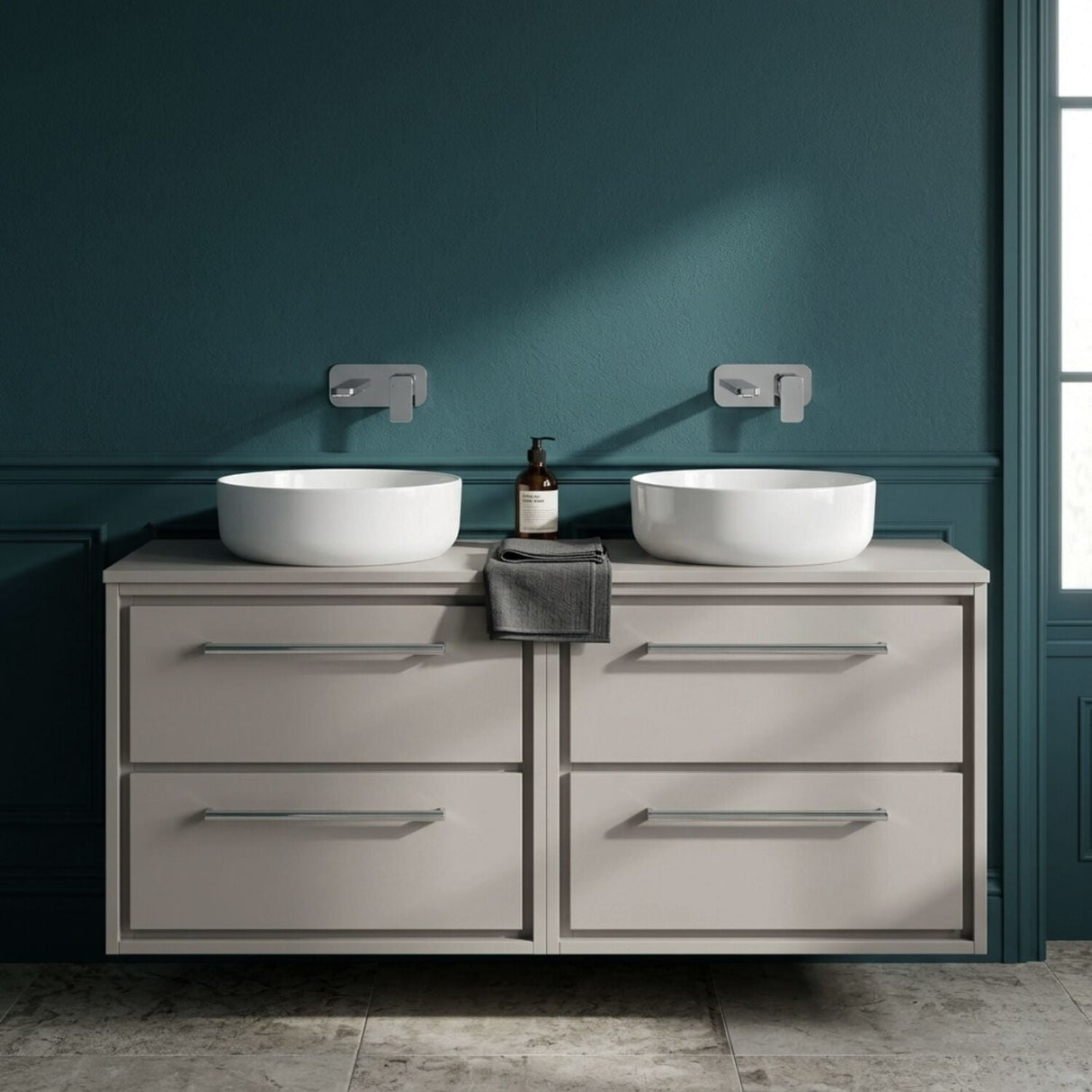 [BFLL3224W2] Longnor Contemporary Wall Hung 4 Drawer Vanity Unit with Colour Coordinating Worktop, 1200mm, Choice of Colour - Silo