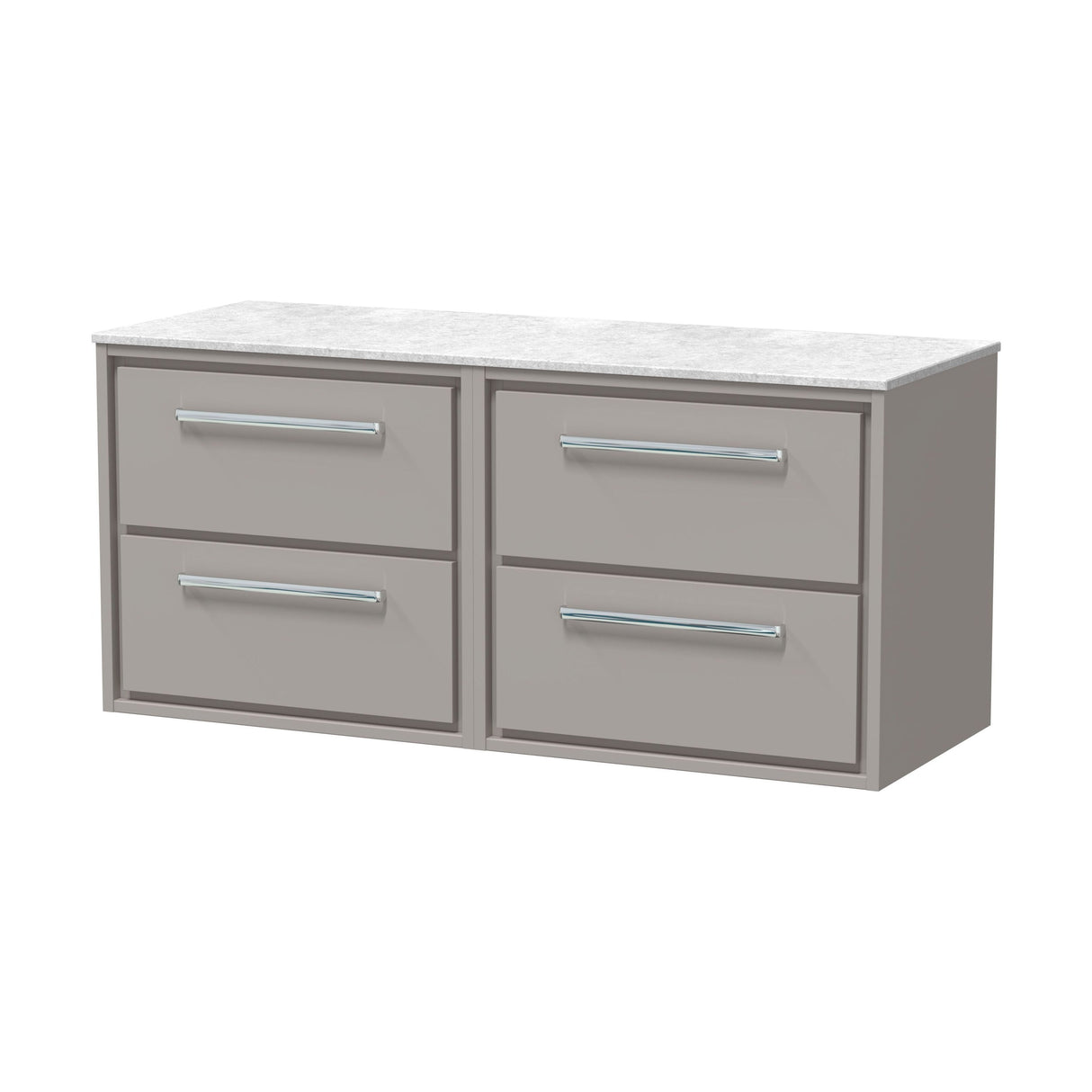 [BFLL3224WMT2] Balterley 1200mm Framed Design Wall Hung 4 Drawer Vanity with Marble Worktop - Pebble Grey - Cutout