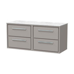 [BFLL3224WMT2] Balterley 1200mm Framed Design Wall Hung 4 Drawer Vanity with Marble Worktop - Pebble Grey - Cutout