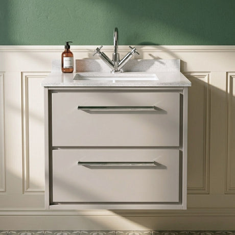 [BFLL3224WS1] Longnor Contemporary Wall Hung 2 Drawer Vanity Basin Unit with Marble Worktop Basin, Choice of Size and Colour - Silo