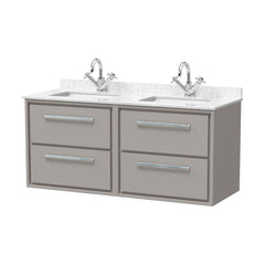 [BFLL3224WS2] Balterley 1200mm Wall Hung 4 Drawer Vanity Unit with Double Marble Basins - Pebble Grey - Cutout