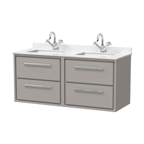 [BFLL3224WS2] Balterley 1200mm Wall Hung 4 Drawer Vanity Unit with Double Marble Basins - Pebble Grey - Cutout