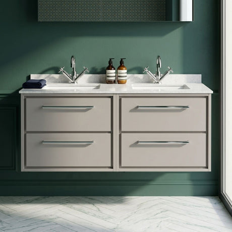 [BFLL3224WS2] Longnor Contemporary Wall Hung 4 Drawer Vanity Basin Unit with Marble Worktop Basins, 1200mm, Choice of Colour - Silo