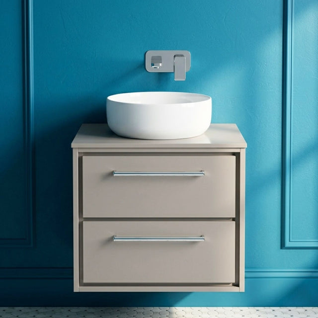 [BFLL3224W] Balterley 600mm Framed Design Wall Hung 2 Drawer Vanity with Worktop - Pebble Grey - Silo