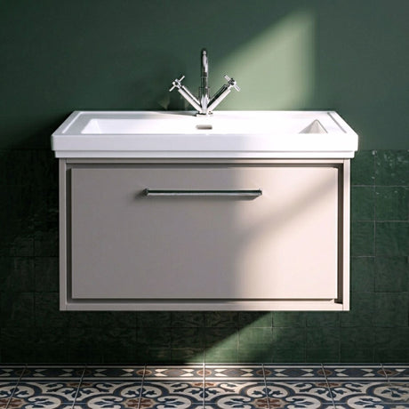 [BFLL3225A] Longnor Single Drawer Wall Hung Vanity Basin Unit with 1 Tap Hole Traditional Fireclay Basin, Choice of Colour and Size - Silo