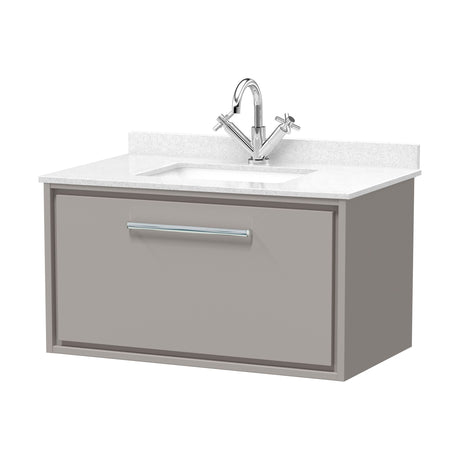 [BFLL3225WS1] Balterley 800mm Wall Hung Single Drawer Vanity with Marble Worktop Basin - Pebble Grey - Cutout