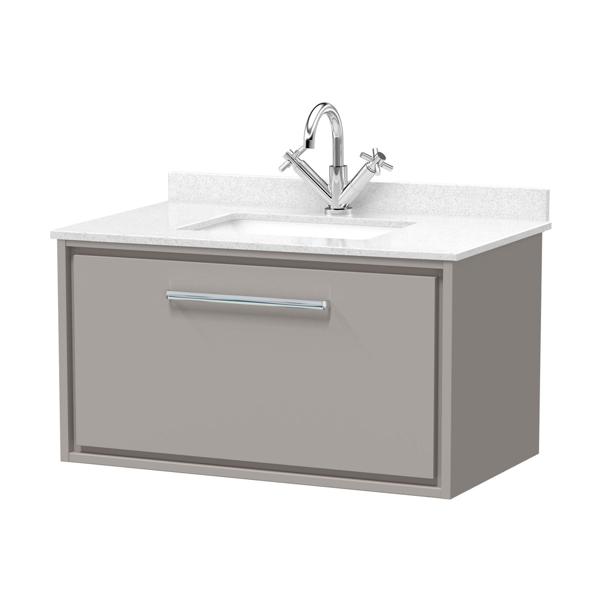 [BFLL3225WS1] Longnor Contemporary Wall Hung 1 Drawer Vanity Basin Unit with Marble Worktop Basin, Choice of Size and Colour - Cutout
