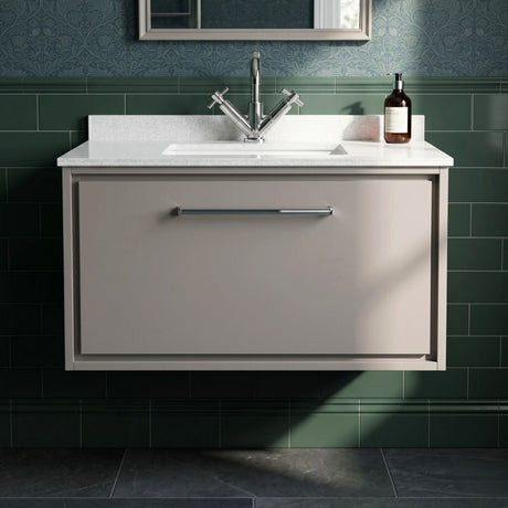 [BFLL3225WS1] Longnor Contemporary Wall Hung 1 Drawer Vanity Basin Unit with Marble Worktop Basin, Choice of Size and Colour - Silo