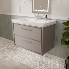 [BFLL3226A] Longnor 2 Drawer Wall Hung Vanity Basin Unit with 1 Tap Hole Traditional Fireclay Basin, Choice of Size and Colour - Lifestyle 3