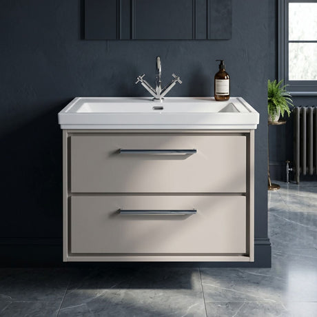[BFLL3226A] Longnor 2 Drawer Wall Hung Vanity Basin Unit with 1 Tap Hole Traditional Fireclay Basin, Choice of Size and Colour - Silo