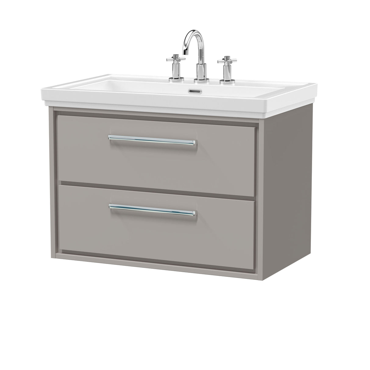 [BFLL3226B] Longnor 2 Drawer Wall Hung Vanity Basin Unit with 3 Tap Hole Traditional Fireclay Basin, Choice of Size and Colour - Cutout