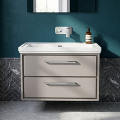 [BFLL3226H] Longnor 2 Drawer Wall Hung Vanity Basin Unit with 0 Tap Hole Traditional Fireclay Basin, Choice of Size and Colour - Silo