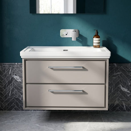 [BFLL3226H] Longnor 2 Drawer Wall Hung Vanity Basin Unit with 0 Tap Hole Traditional Fireclay Basin, Choice of Size and Colour - Silo