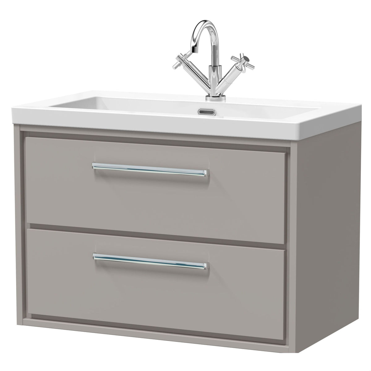[BFLL3226L] Longnor Modern 2 Drawer Wall Hung Vanity Basin Unit with Modern Fireclay Sink, Choice of Size and Colour - Cutout