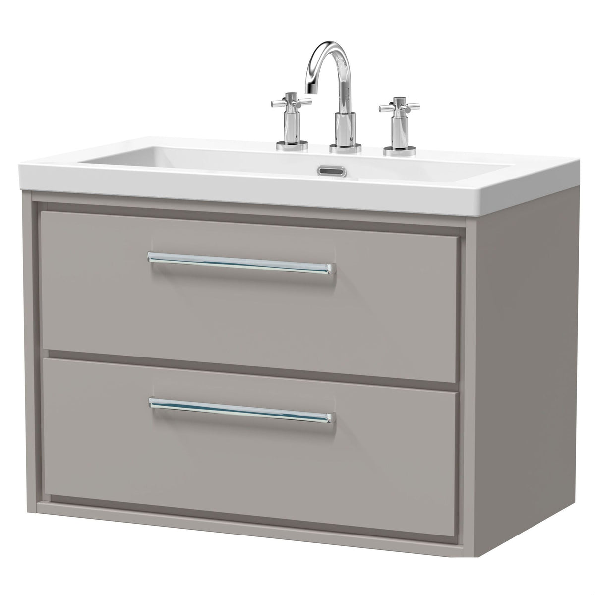 [BFLL3226M] Longnor Modern 2 Drawer Wall Hung Vanity Basin Unit with Modern Fireclay Sink, Choice of Size and Colour - Cutout