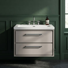 [BFLL3226M] Longnor Modern 2 Drawer Wall Hung Vanity Basin Unit with Modern Fireclay Sink, Choice of Size and Colour - Silo