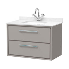 [BFLL3226WS1] Balterley 800mm Wall Hung 2 Drawer Vanity with Marble Worktop Basin - Pebble Grey - Cutout