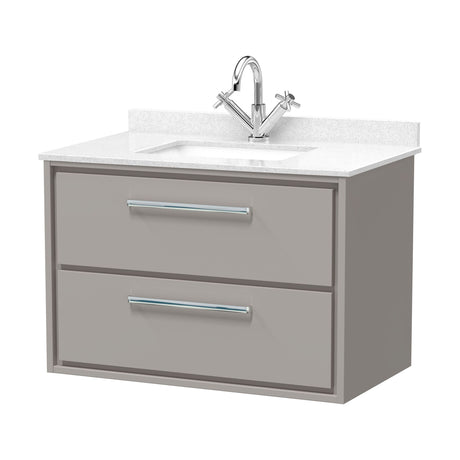 [BFLL3226WS1] Balterley 800mm Wall Hung 2 Drawer Vanity with Marble Worktop Basin - Pebble Grey - Cutout