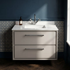 [BFLL3226WS1] Longnor Contemporary Wall Hung 2 Drawer Vanity Basin Unit with Marble Worktop Basin, Choice of Size and Colour - Silo