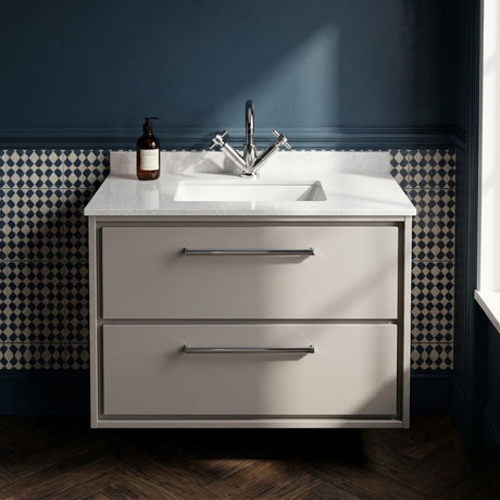 [BFLL3226WS1] Longnor Contemporary Wall Hung 2 Drawer Vanity Basin Unit with Marble Worktop Basin, Choice of Size and Colour - Silo