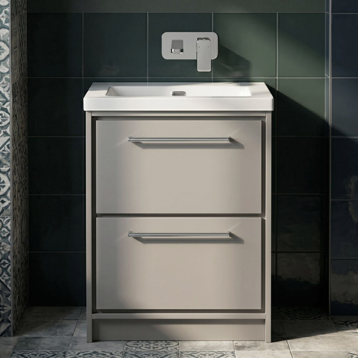 [BFLL3233K] Longnor 2 Drawer Floor Standing Vanity Unit with Modern Fireclay Basin, Choice of Size/Basin Type/Colour - Silo