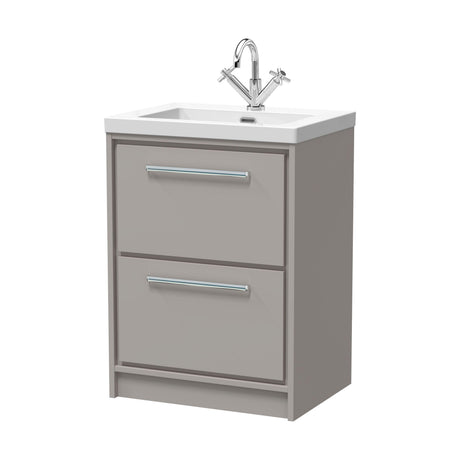 [BFLL3233L] Balterley Modern Bathroom Floor Standing 2 Soft-Close Drawer Vanity Fireclay Basin, Pebble Grey, 600mm - Cutout