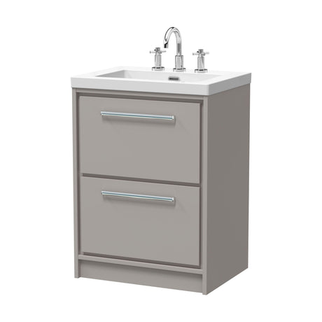 [BFLL3233M] Balterley Modern Bathroom 2 Soft Close Drawer Floor Standing Vanity Unit Fireclay Basin, Pebble Grey, 600mm - Cutout