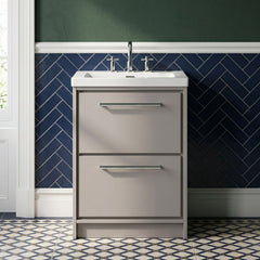[BFLL3233M] Balterley Modern Bathroom 2 Soft Close Drawer Floor Standing Vanity Unit Fireclay Basin, Pebble Grey, 600mm - Silo