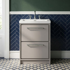 [BFLL3233M] Longnor 2 Drawer Floor Standing Vanity Unit with Modern Fireclay Basin, Choice of Size/Basin Type/Colour - Silo