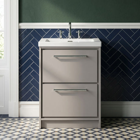 [BFLL3233M] Longnor 2 Drawer Floor Standing Vanity Unit with Modern Fireclay Basin, Choice of Size/Basin Type/Colour - Silo