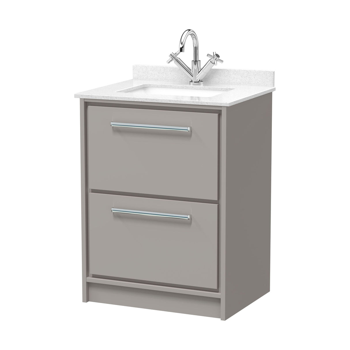 [BFLL3233WS1] Balterley 600mm Floor Standing 2 Drawer Vanity with Marble Worktop Basin - Pebble Grey - Cutout