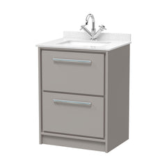 [BFLL3233WS1] Balterley 600mm Floor Standing 2 Drawer Vanity with Marble Worktop Basin - Pebble Grey - Cutout