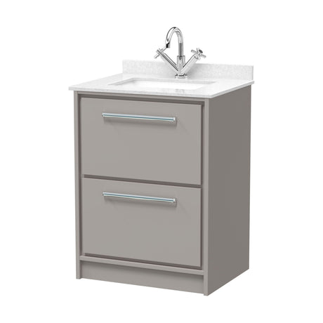 [BFLL3233WS1] Balterley 600mm Floor Standing 2 Drawer Vanity with Marble Worktop Basin - Pebble Grey - Cutout