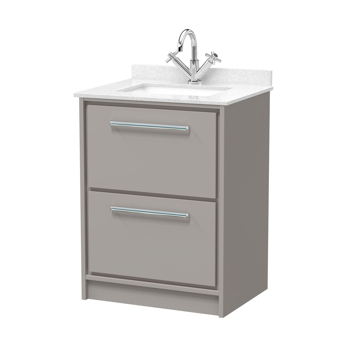 [BFLL3233WS1] Longnor Contemporary Floor Standing 2-Drawer Vanity Basin Unit with Marble Worktop Basin, Choice of Size and Colour - Cutout