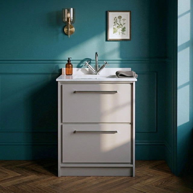 [BFLL3233WS1] Balterley 600mm Floor Standing 2 Drawer Vanity with Marble Worktop Basin - Pebble Grey - Silo