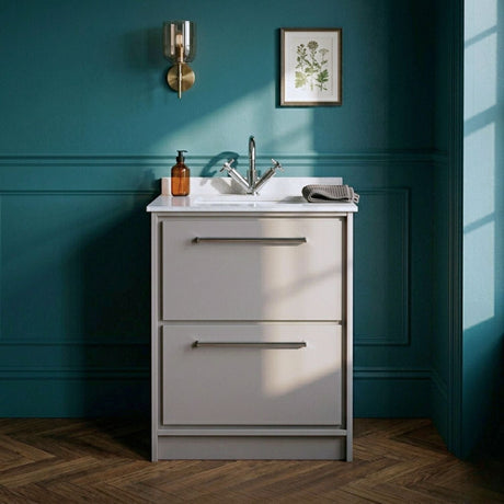 [BFLL3233WS1] Longnor Contemporary Floor Standing 2-Drawer Vanity Basin Unit with Marble Worktop Basin, Choice of Size and Colour - Silo