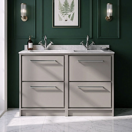 [BFLL3233WS2] Longnor Contemporary Floor Standing 4-Drawer Vanity Basin Unit with Marble Worktop Basin, 1200mm, Choice of Colour - Silo