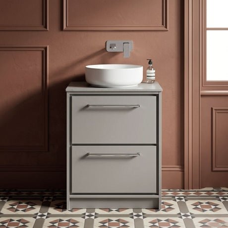 [BFLL3233W] Balterley 600mm Framed Design Floor Standing 2 Drawer Vanity with Worktop - Pebble Grey - Silo