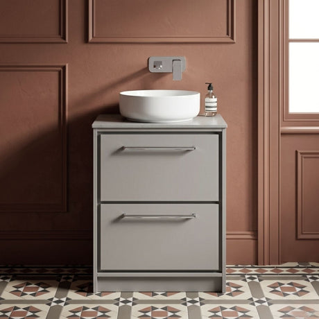 [BFLL3233W] Longnor Contemporary 2 Drawer Floor Standing Vanity Unit with Colour Coordinating Worktop, Choice of Size and Colour - Silo