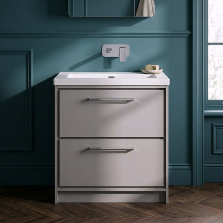 [BFLL3235K] Longnor 2 Drawer Floor Standing Vanity Unit with Modern Fireclay Basin, Choice of Size/Basin Type/Colour - Silo