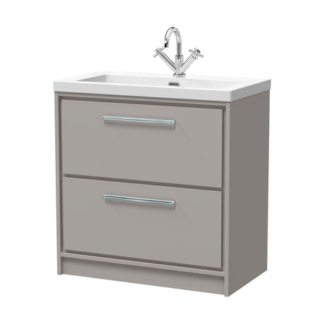 [BFLL3235L] Balterley Modern Bathroom Floor Standing 2 Soft-Close Drawer Vanity Fireclay Basin, Pebble Grey, 800mm - Cutout