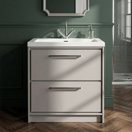 [BFLL3235L] Longnor 2 Drawer Floor Standing Vanity Unit with Modern Fireclay Basin, Choice of Size/Basin Type/Colour - Silo