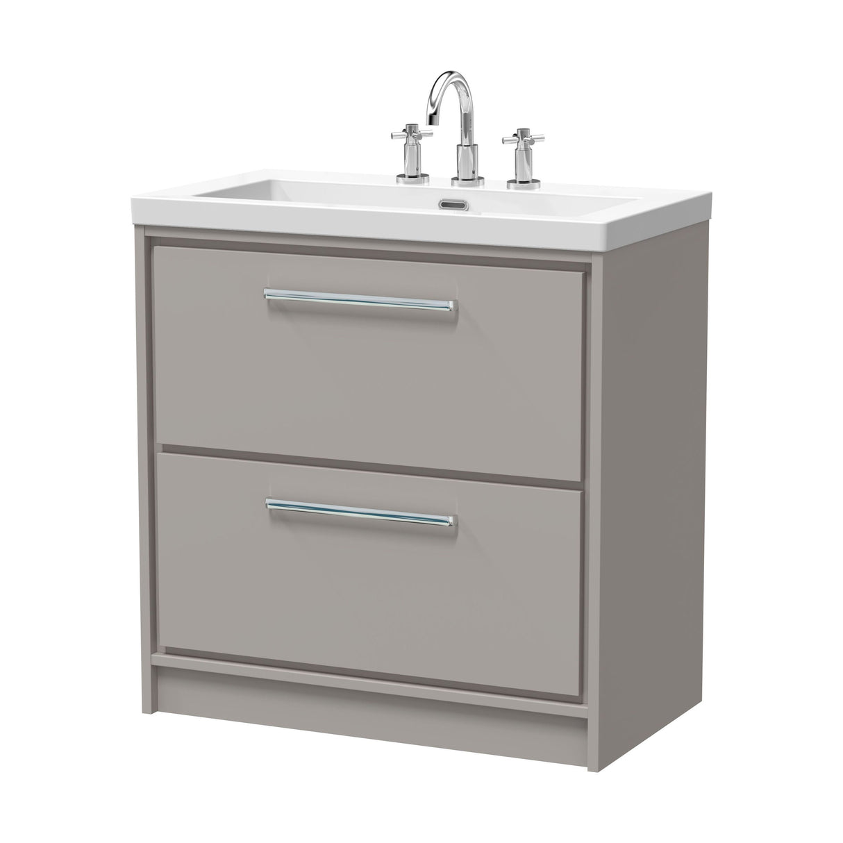 [BFLL3235M] Balterley Modern Bathroom 2 Soft Close Drawer Floor Standing Vanity Unit Fireclay Basin, Pebble Grey, 800mm - Cutout