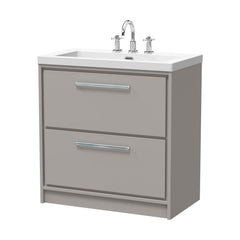 [BFLL3235M] Balterley Modern Bathroom 2 Soft Close Drawer Floor Standing Vanity Unit Fireclay Basin, Pebble Grey, 800mm - Cutout
