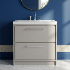 [BFLL3235M] Longnor 2 Drawer Floor Standing Vanity Unit with Modern Fireclay Basin, Choice of Size/Basin Type/Colour - Silo