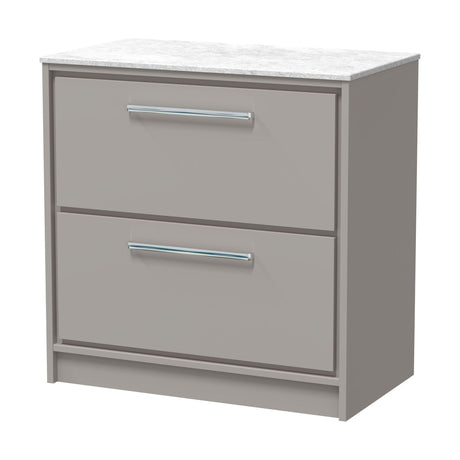[BFLL3235WMT] Longnor 2 Drawer Floor Standing Vanity Unit with White Marble Worktop, Choice of Size and Colour - Cutout