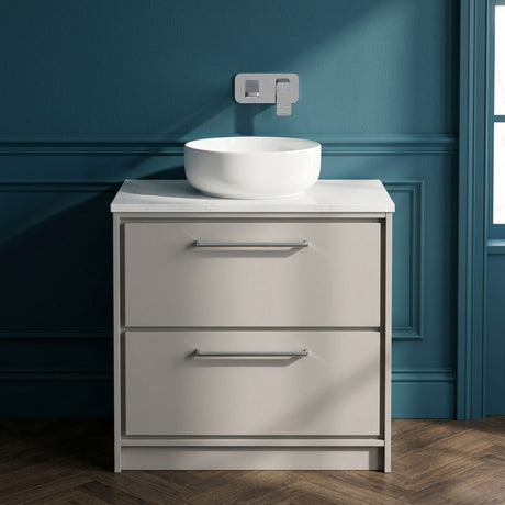[BFLL3235W] Longnor Contemporary 2 Drawer Floor Standing Vanity Unit with Colour Coordinating Worktop, Choice of Size and Colour - Silo