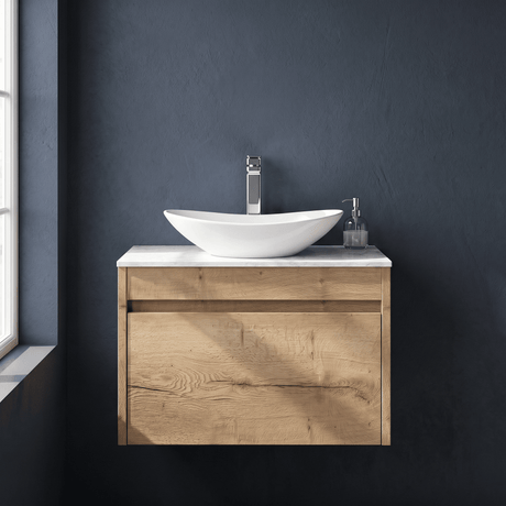 [BFLW1894WMT] Swainsley Contemporary Wall Hung 1 Drawer Vanity Unit with White Marble Top - Choice of Size and Colour - Silo