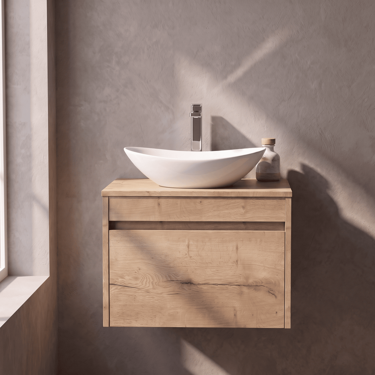 [BFLW1894W] Swainsley Contemporary Wall Hung 1 Drawer Vanity Unit with Laminate Worktop - Choice of Size and Colour - Silo